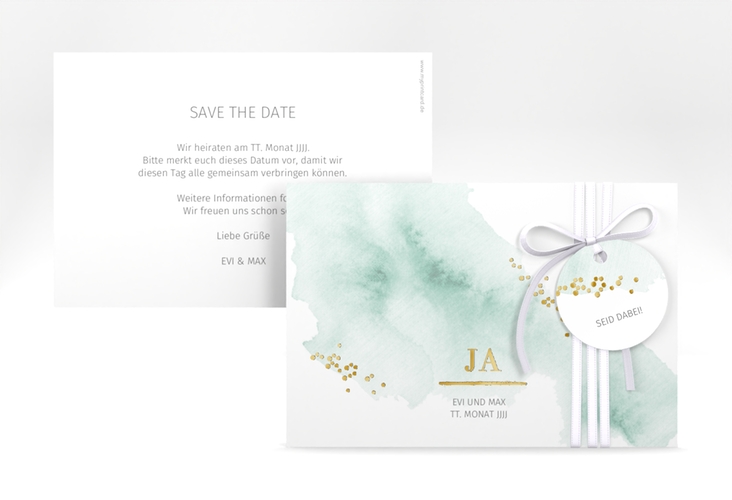 Save the Date-Karte Pastell A6 Karte quer mint gold
