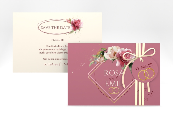 Save the Date-Karte Rosenbogen A6 Karte quer rosa gold