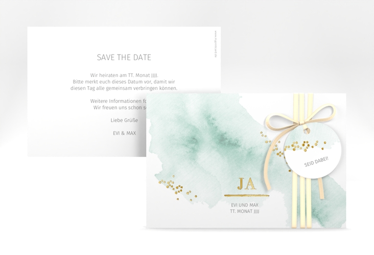 Save the Date-Karte Pastell A6 Karte quer mint gold