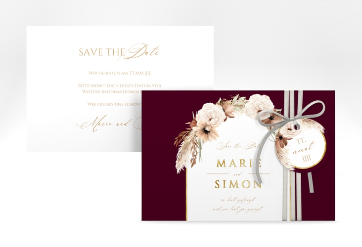 Save the Date-Karte Blumenbogen A6 Karte quer rot gold