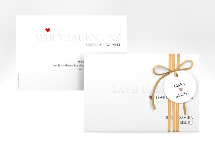 Save the Date-Karte Embossing A6 Karte quer rot rosegold