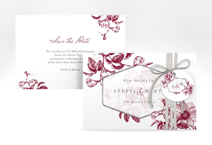 Save the Date-Karte Magnificent A6 Karte quer rot silber