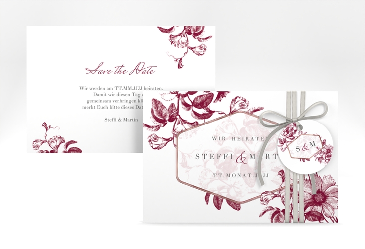 Save the Date-Karte Magnificent A6 Karte quer rot rosegold