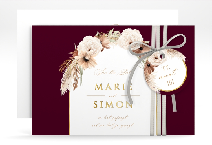 Save the Date-Karte Blumenbogen A6 Karte quer rot gold