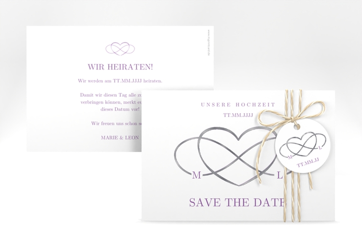 Save the Date-Karte Infinity A6 Karte quer lila silber