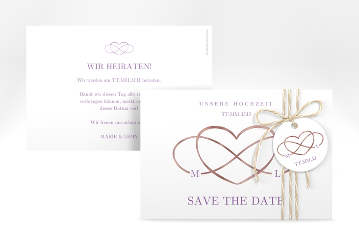 Save the Date-Karte Infinity A6 Karte quer lila rosegold