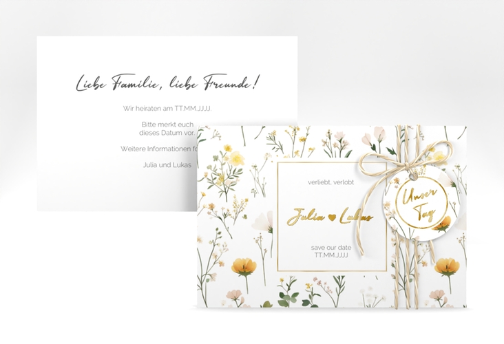 Save the Date-Karte Blumenwiese A6 Karte quer bunt gold