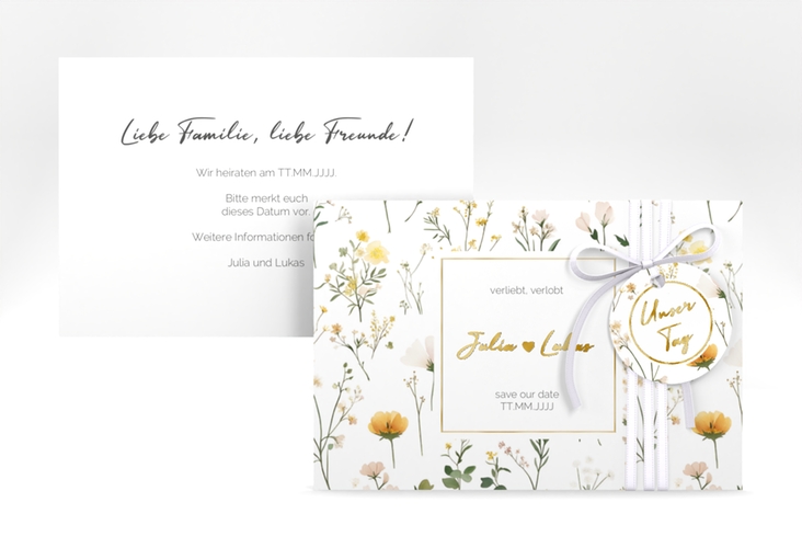 Save the Date-Karte Blumenwiese A6 Karte quer bunt gold