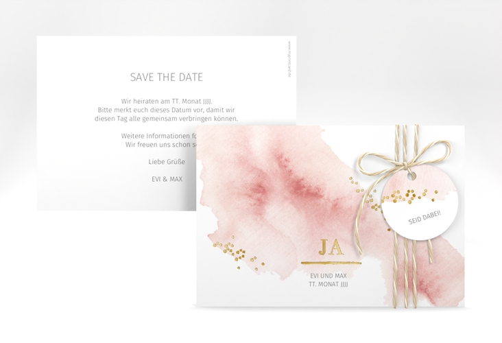 Save the Date-Karte Pastell A6 Karte quer rosa gold