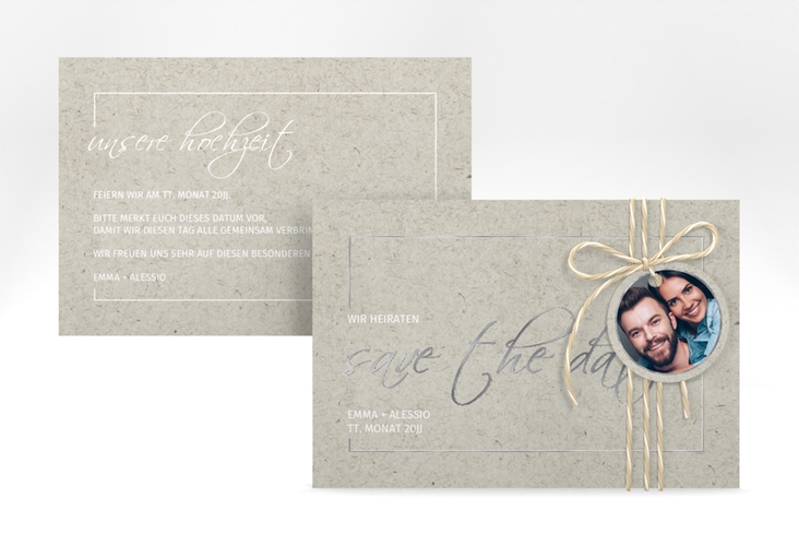 Save the Date-Karte Simple Line A6 Karte quer grau silber
