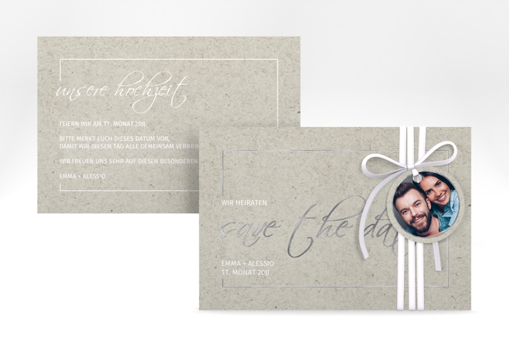 Save the Date-Karte Simple Line A6 Karte quer grau silber