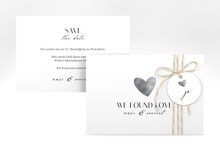 Save the Date-Karte Liebesbote A6 Karte quer bunt silber