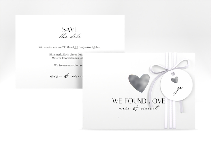 Save the Date-Karte Liebesbote A6 Karte quer bunt silber