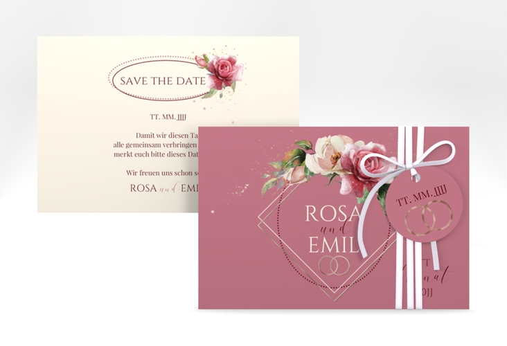 Save the Date-Karte Rosenbogen A6 Karte quer rosa rosegold