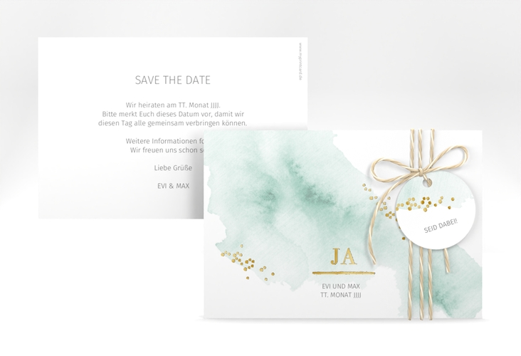 Save the Date-Karte Pastell A6 Karte quer mint gold