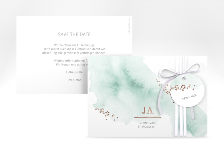 Save the Date-Karte Pastell A6 Karte quer mint rosegold