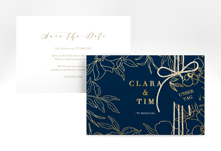 Save the Date-Karte Contour A6 Karte quer blau gold