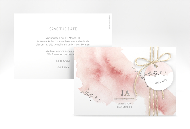 Save the Date-Karte Pastell A6 Karte quer rosa silber