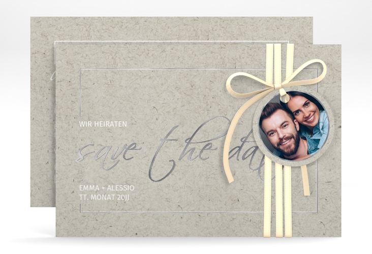 Save the Date-Karte Simple Line A6 Karte quer grau silber