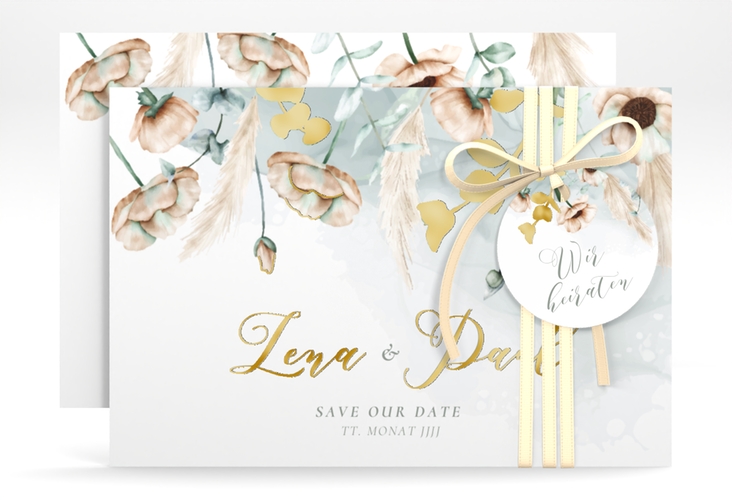 Save the Date-Karte Anemone A6 Karte quer mint gold