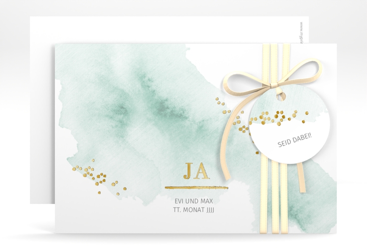 Save the Date-Karte Pastell A6 Karte quer mint gold