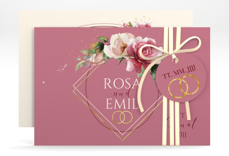 Save the Date-Karte Rosenbogen A6 Karte quer rosa gold
