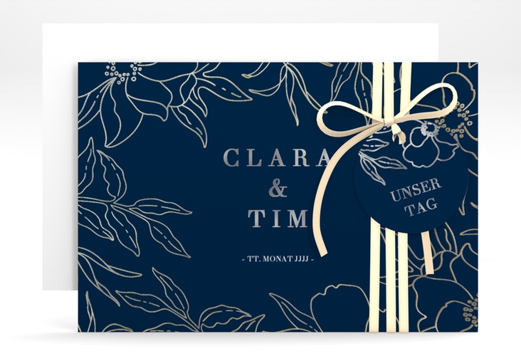 Save the Date-Karte Contour A6 Karte quer blau silber