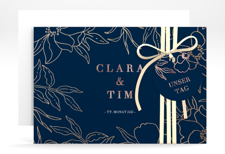 Save the Date-Karte Contour A6 Karte quer blau rosegold