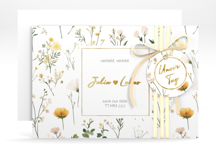 Save the Date-Karte Blumenwiese A6 Karte quer bunt gold