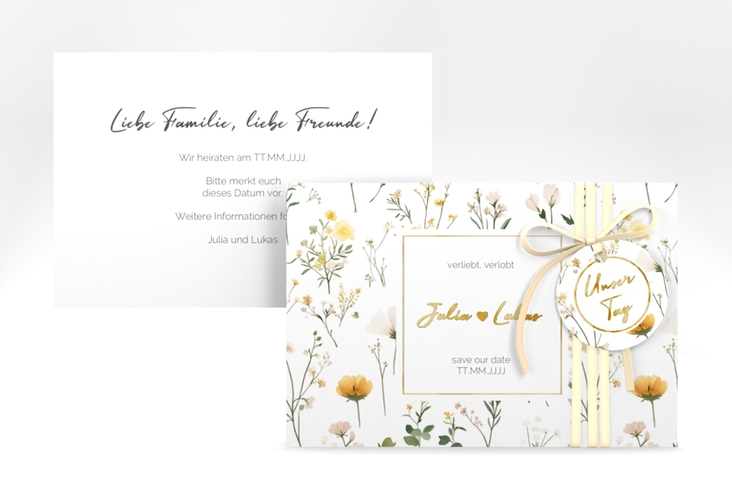 Save the Date-Karte Blumenwiese A6 Karte quer bunt gold