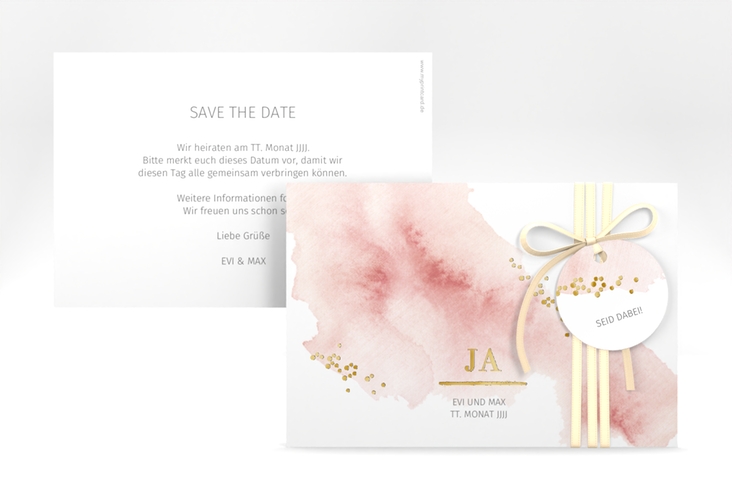 Save the Date-Karte Pastell A6 Karte quer rosa gold