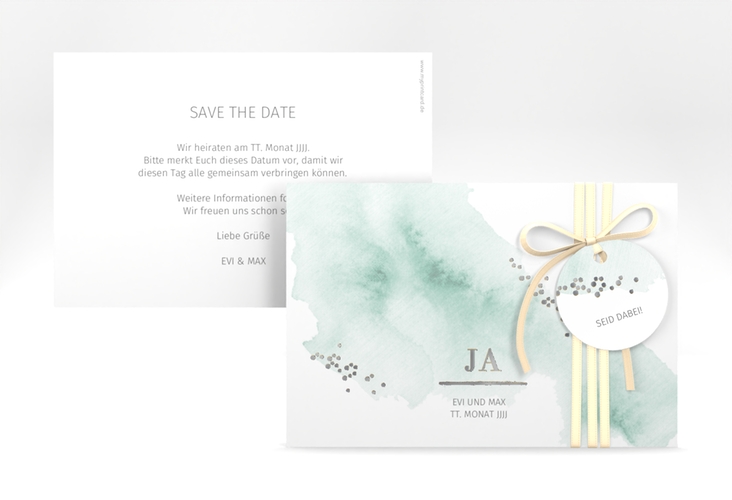 Save the Date-Karte Pastell A6 Karte quer mint silber