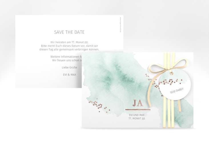 Save the Date-Karte Pastell A6 Karte quer mint rosegold