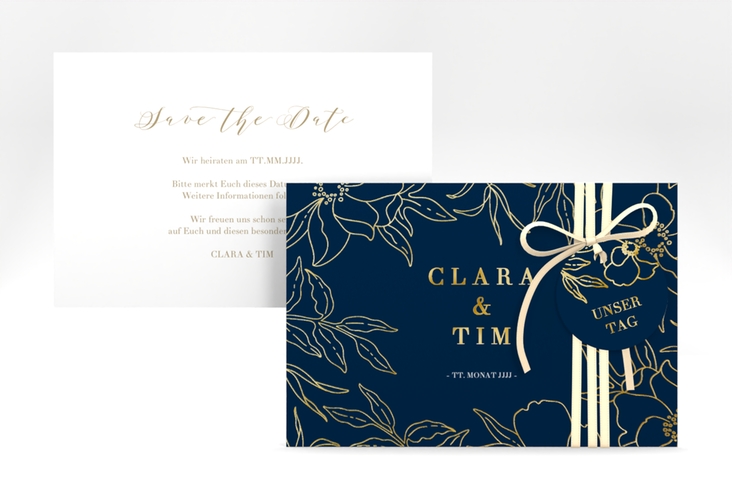 Save the Date-Karte Contour A6 Karte quer blau gold