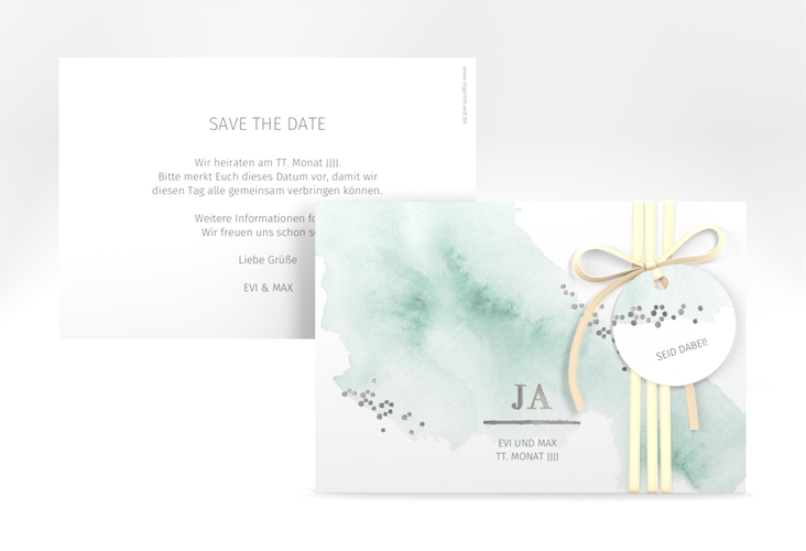 Save the Date-Karte Pastell A6 Karte quer mint silber