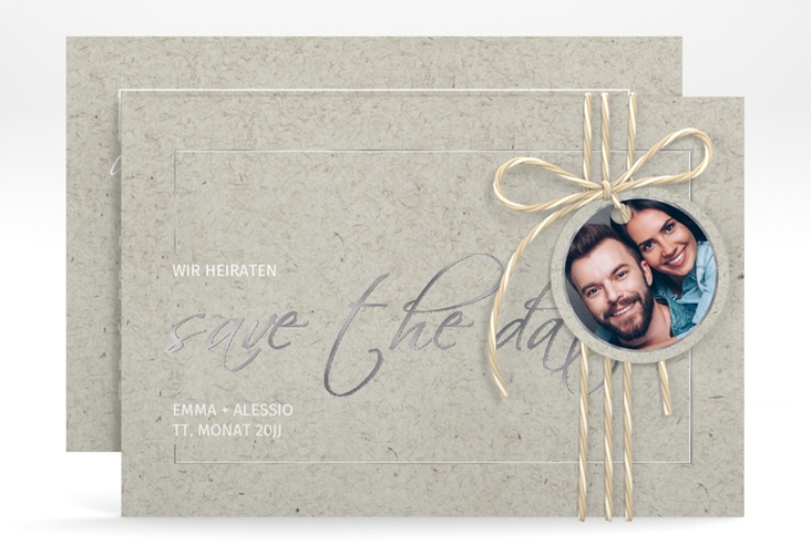 Save the Date-Karte Simple Line A6 Karte quer grau silber