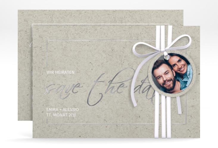 Save the Date-Karte Simple Line A6 Karte quer grau silber