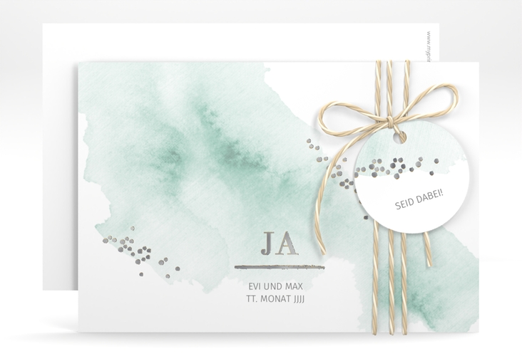 Save the Date-Karte Pastell A6 Karte quer mint silber