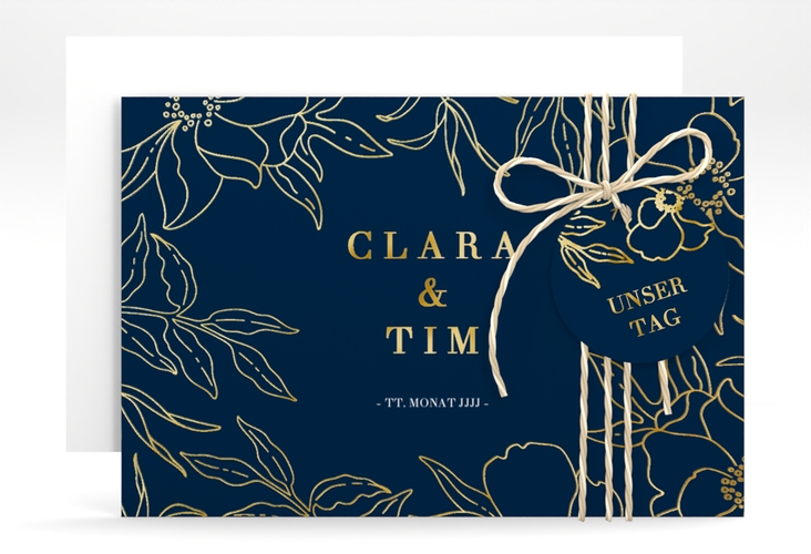 Save the Date-Karte Contour A6 Karte quer blau gold