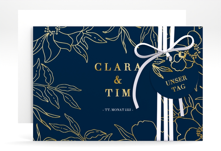 Save the Date-Karte Contour A6 Karte quer blau gold