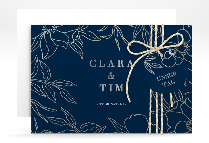 Save the Date-Karte Contour A6 Karte quer blau silber