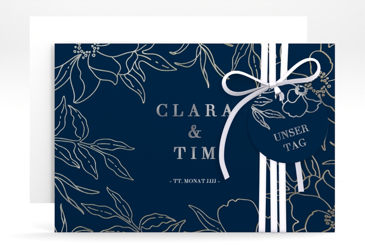 Save the Date-Karte Contour A6 Karte quer blau silber
