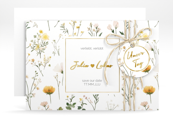 Save the Date-Karte Blumenwiese A6 Karte quer bunt gold