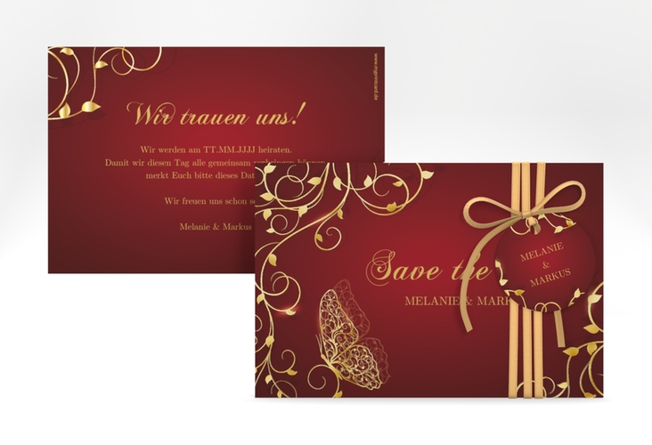 Save the Date-Karte Eternity A6 Karte quer rot gold