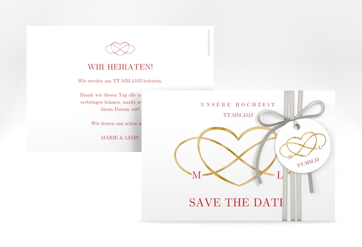 Save the Date-Karte Infinity A6 Karte quer rot gold