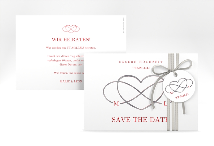 Save the Date-Karte Infinity A6 Karte quer rot silber