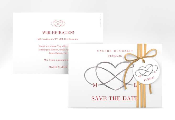 Save the Date-Karte Infinity A6 Karte quer rot silber
