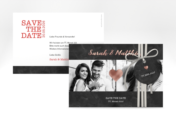 Save the Date-Karte Sparkly A6 Karte quer rot rosegold