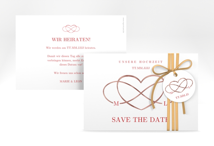 Save the Date-Karte Infinity A6 Karte quer rot rosegold