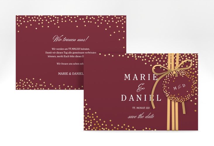 Save the Date-Karte Glitter A6 Karte quer rot gold